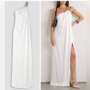 Stella McCartney Satin Falabella one-shoulder crystal-shoulder crepe gown Dress